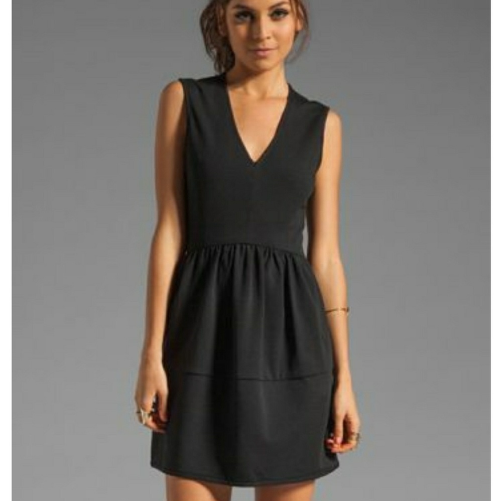 Tibi Ponte V Neck Black Dress Sleeveless Pockets